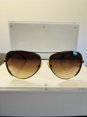 Michael Kors Gold Metal Aviator Sunglasses with Brown Gradient Lenses
